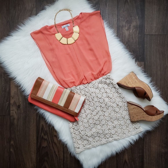 Speechless Dresses & Skirts - Speechless Coral & Cream Bodycon Dress